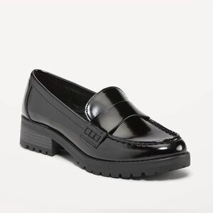 NWT Old Navy Faux-Leather Chunky Heel Black Loafers Women’s Size 8